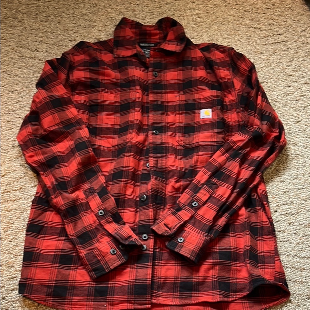 Carhartt Red and Black Casual Button Down Shirt, plaid , medium